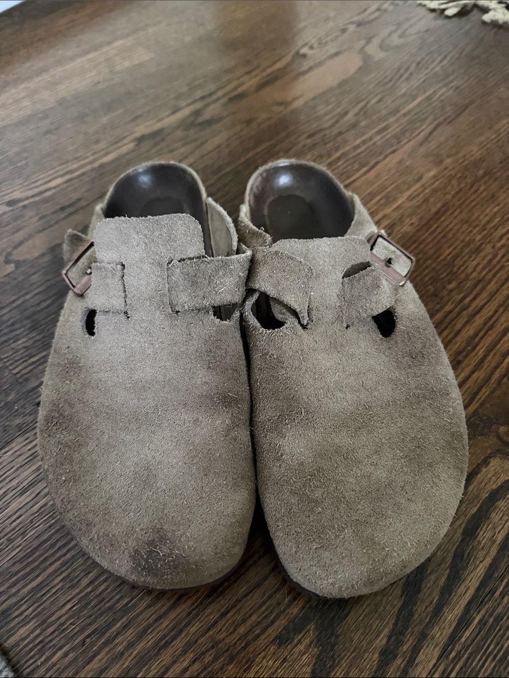 Birkenstock Taupe Suede Boston Clogs